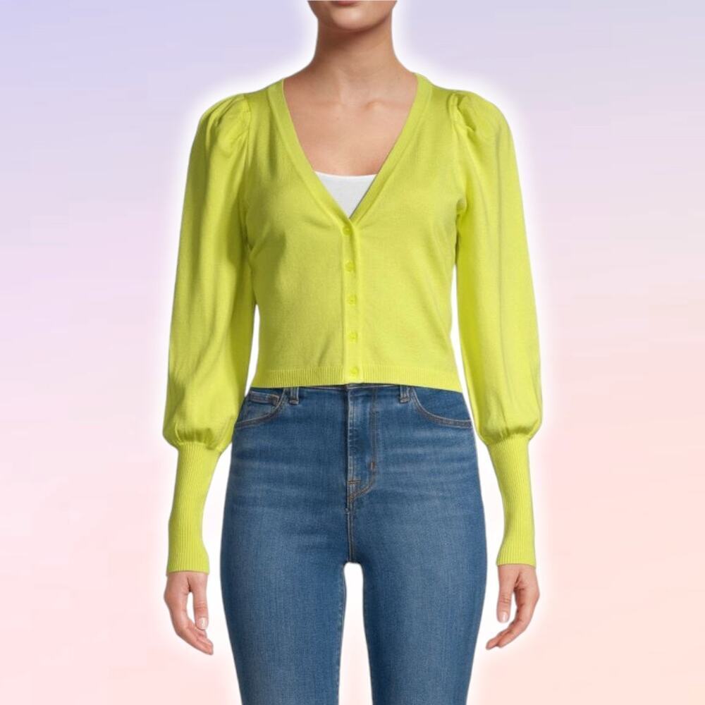 525 AMERICA Puffed-Sleeve Cropped Cardigan Sz Large
